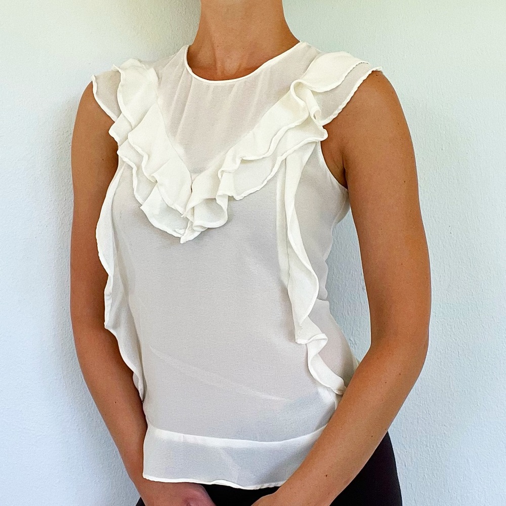 ZARA sheer white professional ruffle blouse size XS